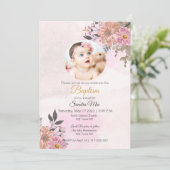 ピンクフローラとフォトバプテスマ招待状 招待状 (スタンド正面)