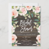 ピンクフローラと緑のボホモダンブライダルシャワー 招待状 (正面)