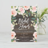 ピンクフローラと緑のボホモダンブライダルシャワー 招待状 (スタンド正面)