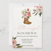 ピンクフローラと緑の女性のカーボーイ誕生日 招待状 (正面)