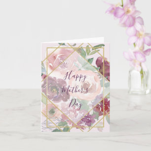 ピンクフローラと金ゴールド幾何学母の日 カード