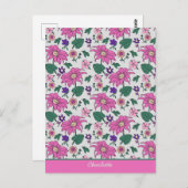 ピンクフローラのシームレスパパーソナライズされたターン名 ポストカード (正面/裏面)