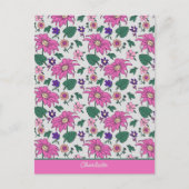 ピンクフローラのシームレスパパーソナライズされたターン名 ポストカード (正面)
