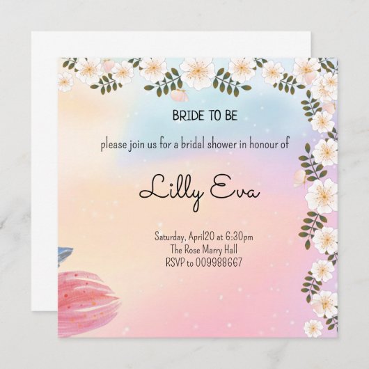 ピンクフローラのブライダルシャワー招待状 招待状 (正面/裏面)