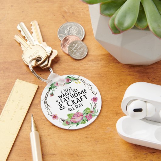 ピンクフローラの木工芸品 キーホルダー (デスク)