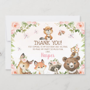 ピンクフローラの森林動物サンキューカード 招待状