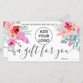 ピンクフローラの水の色のガーリーロゴのギフト証明書 (正面/裏面)