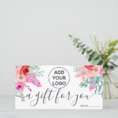 ピンクフローラの水の色のガーリーロゴのギフト証明書 (スタンド正面)