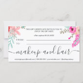 ピンクフローラの水の色のガーリーロゴのギフト証明書 (裏面)