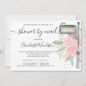 ピンクフローラの水彩のベビーシャワー（郵便箱別） 招待状 (正面)
