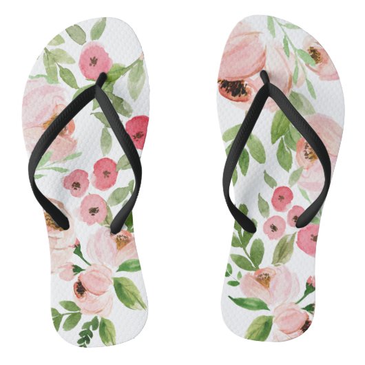 ピンクフローラの水彩美しい結婚式 ビーチサンダル (ソール)