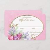 ピンクフローラの水彩花束結婚の返信 出欠カード (正面/裏面)