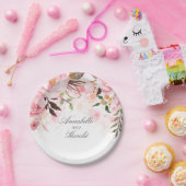 ピンクフローラの結婚水色 ペーパープレート (パーティー)