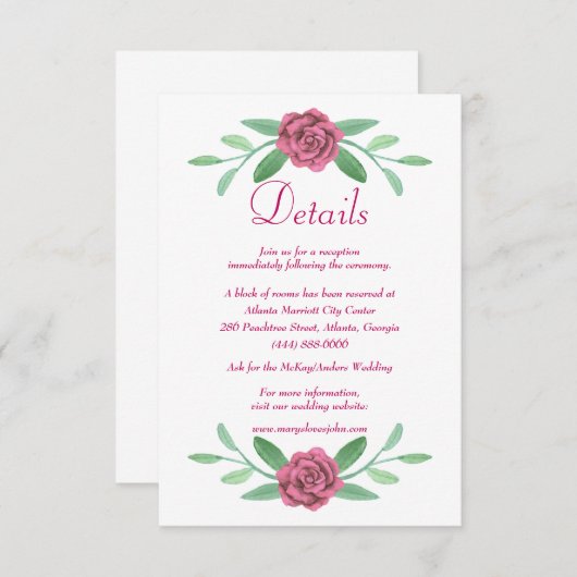 ピンクフローラの緑結婚の葉の詳細 エンクロージャーカード (正面/裏面)