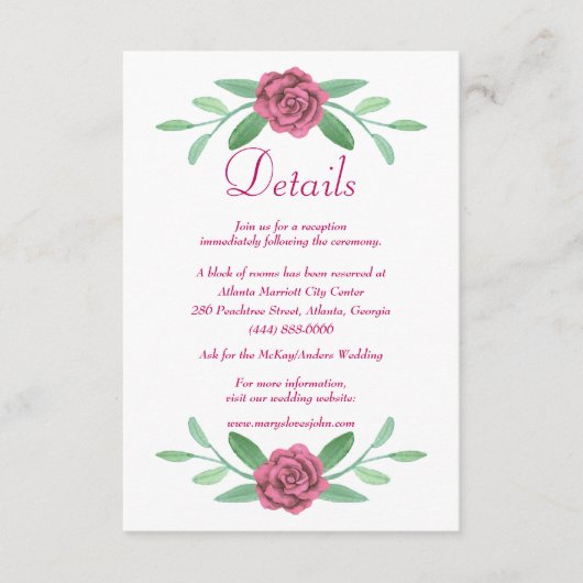 ピンクフローラの緑結婚の葉の詳細 エンクロージャーカード (正面)