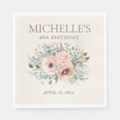ピンクフローラの葉グリッター40thBirthday スタンダードランチョンナプキン (正面)