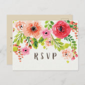 ピンクフローラの誕生日はがきの出欠確認 インビテーションポストカード (正面/裏面)