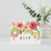 ピンクフローラの誕生日はがきの出欠確認 インビテーションポストカード (スタンド正面)