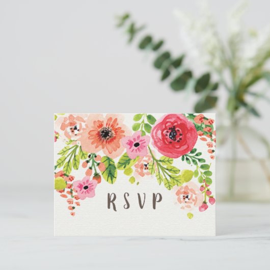 ピンクフローラの誕生日はがきの出欠確認 インビテーションポストカード (スタンド正面)