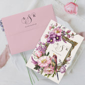 ピンクフローラの鳥の結婚水色 招待状