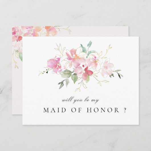 ピンクフローラは私のメイド・オブ・オーナー（花嫁付き添い人）カード インビテーションポストカード (正面/裏面)