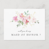 ピンクフローラは私のメイド・オブ・オーナー（花嫁付き添い人）カード インビテーションポストカード (正面)