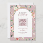 ピンクフローラほこりっぽいバラアーチQRコードムスリム結婚ズ 招待状 (裏面)