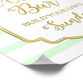 ピンクフローラアイスクリームバーサイン金ゴールドミントストライプズ ポスター (角)