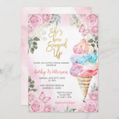 ピンクフローラアイスクリームブライダルシャワー招待 招待状 (正面/裏面)