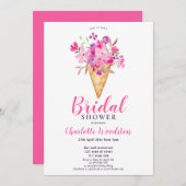 ピンクフローラアイスクリーム水彩ブライダルシャワー 招待状 (正面/裏面)