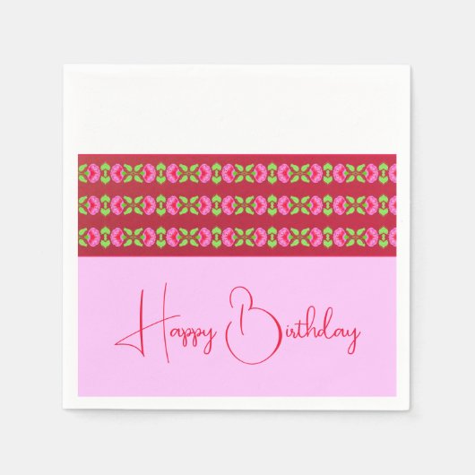 ピンクフローラアクセントエレガント スタンダードカクテルナプキン (正面)