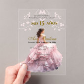 ピンクフローラアクリルキンセアニラスペインの招待状 アクリル招待状 (インサイチュ (ポータブル))