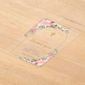 ピンクフローラアクリルスペインの洗礼 アクリル招待状 (レイダウン)