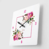 ピンクフローラアクリル時計 スクエア壁時計 (傾斜)