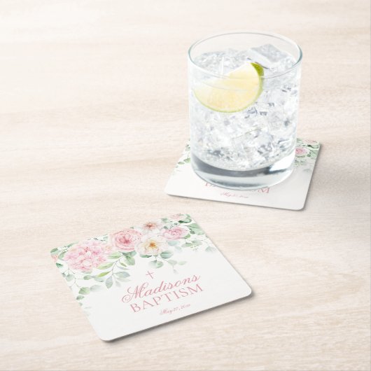 ピンクフローラアジサイ植物学開花バプテスマ スクエアペーパーコースター (インサイチュ)