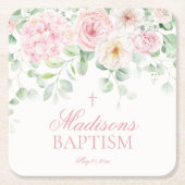 ピンクフローラアジサイ植物学開花バプテスマ スクエアペーパーコースター (正面)