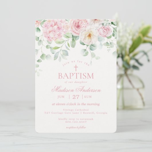 ピンクフローラアジサイ植物学開花バプテスマ 招待状 (スタンド正面)