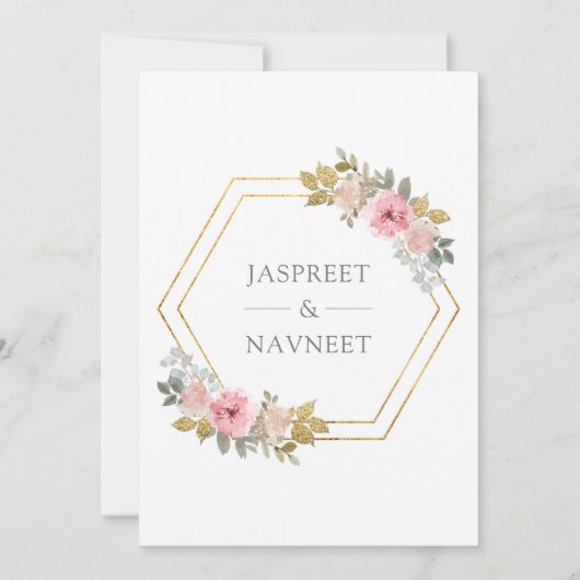 ピンクフローラアナンドカラジインディアンシーク結婚ズ 招待状 (裏面)