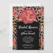 ピンクフローラアニマルプリントブライダルシャワー招待状 (正面)