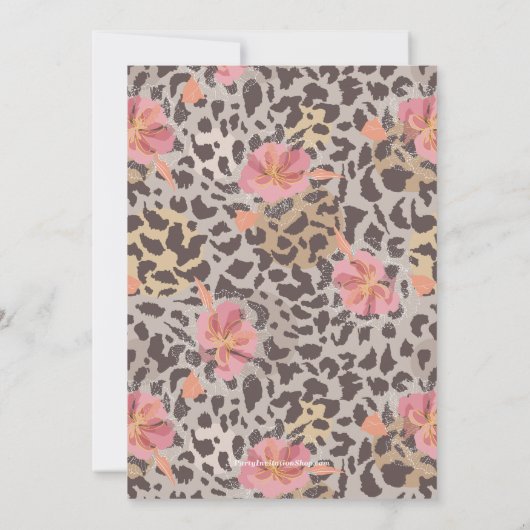 ピンクフローラアニマルプリントブライダルシャワー招待状 (裏面)