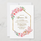 ピンクフローラアフタヌーンティーベイビーシャワー 招待状 (正面)