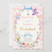 ピンクフローラアリスinワンダーランド誕生日ティーパーティー 招待状 (正面)