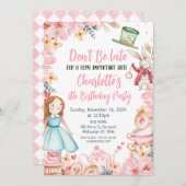 ピンクフローラアリスinワンダーラン誕生日 招待状 (正面/裏面)