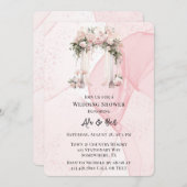 ピンクフローラアルコールインクアーチウェディングシャワー 招待状 (正面/裏面)