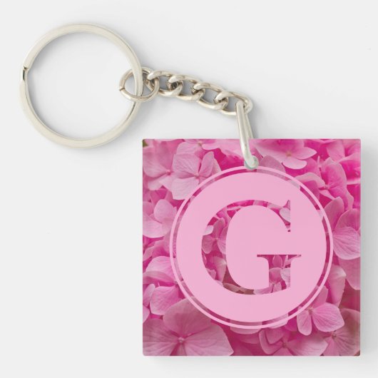 ピンクフローラアルファベット文字「G」およびXO キーホルダー (正面)