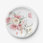 ピンクフローラアレンジメントパステル水彩 ペーパープレート (正面)