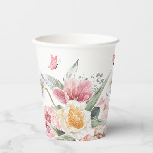 ピンクフローラアレンジメントパステル水彩 紙コップ (正面)