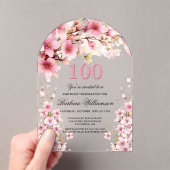 ピンクフローラアーチエレガンス100thバースデーパーティー アクリル招待状 (インサイチュ (ポータブル))