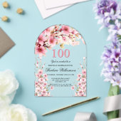ピンクフローラアーチエレガンス100thバースデーパーティー アクリル招待状 (インサイチュ (ウェディング))