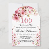 ピンクフローラアーチエレガンス100thバースデーパーティー 招待状 (正面)